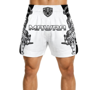 MAWRA Pantalones Cortos de Muay Thai Samurai Tigre Blanco con Gráfico de Katana, Pantalones de Kickboxing MMA Transpirables de Satén, Equipo de Lucha de Artes Marciales 2026 - Product Image 1