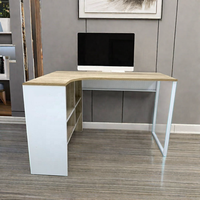 Bureau d'ordinateur en métal blanc en forme de L, surface en panneau de particules, papier grain de bois, bureau d'écriture pour la maison et le bureau, 120x81x76.5cm SCE
