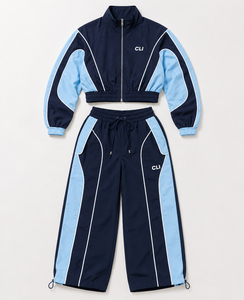 Ensemble de survêtement décontracté pour femme, coupe-vent color block, avec passepoil réfléchissant personnalisé, veste courte et pantalon large, vente en gros, athleisure, ODM - Product Image 4
