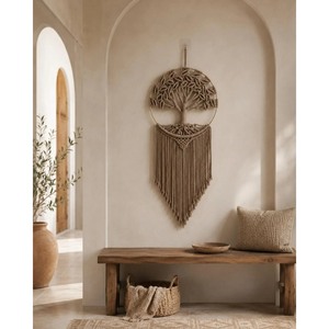 Macrame Tree Wall Hanging Bohemian Home Decor Circular Shape Natural Fiber Bedroom Art Piece <b>Single</b>-Piece Package - Product Image 4