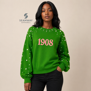 Alpha |   Kapa | Sweat-shirt décontracté en molleton de coton pour femme Alpha, orné de perles, col rond, avec lettres grecques brodées, pour sororité - Product Image 5