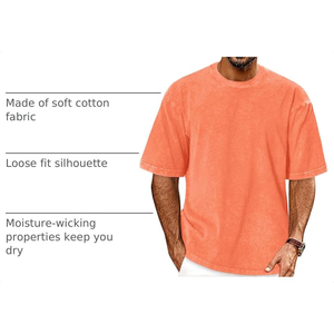 2026 Factory Price <b>Men</b> Oversized Acid Wash Orange <b>Longline</b> <b>T</b> <b>Shirt</b> Short Sleeve O Neck Solid Street Style Tee OEM 100% Cotton - Product Image 2
