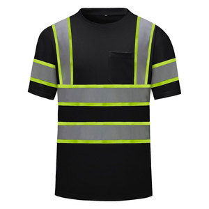 Camiseta de Seguridad Reflectante Negra para Hombre, Manga Corta, Ropa de Trabajo de Secado Rápido, Tela de Malla, Rayas de Alta Visibilidad para Uso en Exteriores - Product Image 1