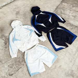 Ensemble de survêtement d'hiver unisexe de haute qualité en nylon avec fermeture éclair et capuche, coupe-vent respirant, couleur unie, vêtements décontractés - Product Image 1