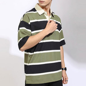 เสื้อโปโลผู้ชายลายทางผ้าฝ้าย ระบายอากาศได้ดี แขนสั้น สวมใส่สบายๆ ดีไซน์โอเวอร์ไซส์ - Product Image 2