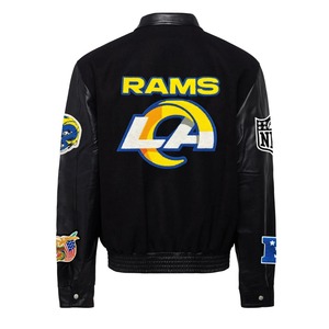 เสื้อแจ็คเก็ตวาร์ซิตี้ Los Angeles Rams หนังรักษ์โลก กันลม สไตล์สตรีทแวร์ สีดำ - Product Image 2