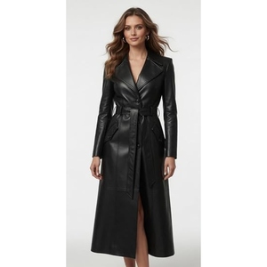 Abrigo Largo de Cuero Premium para Mujer, Elegante, Clásico, Entallado, Ropa de Invierno, Moda Casual y Formal, Hecho a Medida, de Lujo - Product Image 4
