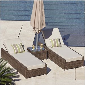 Set di Lettini Prendisole in Rattan da Esterno con Cuscini e Tavolino, Comodo Set Chaise Longue - Product Image 1