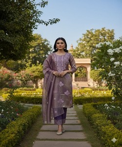 MODERN TWILL COTTON EMBROIDERY WORK <b>TOP</b> BOTTOM WITH DUPATTA <b>FESTIVE</b> WEAR WHOLESALE PRICE ETHNIC GARMENT LAVENDER - Product Image 1