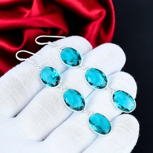 Pendientes de Apatita Verde, Plata de Ley 925, Corte Ovalado, Largos y Colgantes - Product Image 1