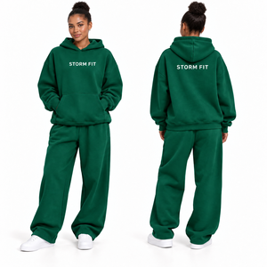 Conjunto de Sudadera con Capucha y Pantalones de Forro Polar Rojo para Mujer, Estilo Urbano, Corte Regular, 2 Piezas, Ropa de Invierno 100% - Product Image 4