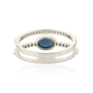 Bague double en or blanc 14 carats massif avec saphir bleu et diamants de qualité supérieure, élégante, faible MOQ, vente en gros, meilleur prix, bijoux - Product Image 6