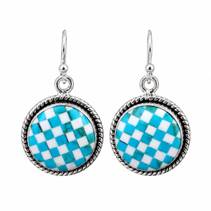 Round Blue Checkered Stone <b>Earrings</b> Handmade Western Boho Style Unique Designer Statement Gemstone Jewelry <b>Fashion</b> <b>Earrings</b> - Product Image 6
