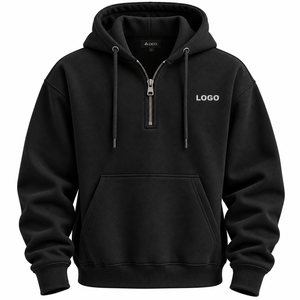 Sudadera con capucha de media cremallera para hombre con logo personalizado, de forro polar grueso, cálida para invierno, estilo urbano y deportivo informal - Product Image 1