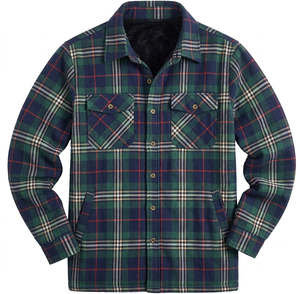 Chemise en flanelle à carreaux en coton pour homme, personnalisée OEM, avec capuche, doublure en polaire Sherpa, thermique, imperméable, anti-rétrécissement - Product Image 1