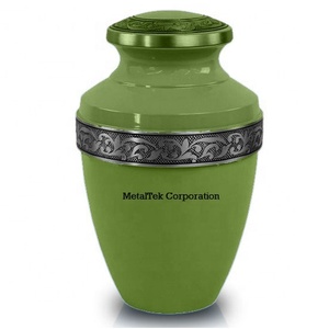 Urna de cremación verde esmeralda para adultos hecha a mano en la INDIA con banda de grabado floral Simboliza el renacimiento de la naturaleza 200 cu de capacidad - Product Image 3