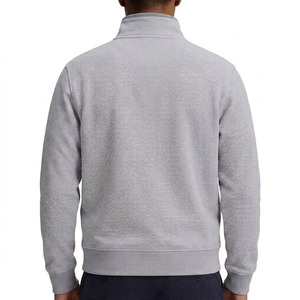 Men's Gray Quarter Zip Knitted Sweatshirt Regular Fit Solid Color Casual Stand Collar Autumn Wear - Product Image 3