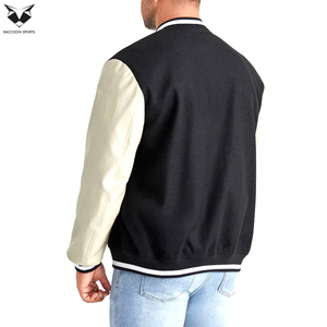 Chaqueta Letterman Personalizable de Invierno Unisex con Cuello Alto, Cierre de un Botón, en Color Negro y Blanco, de Lana y Cuero PU, de un Buen Proveedor - Product Image 2