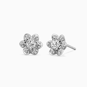 Boucles d'oreilles clous en or blanc 14 carats avec halo floral de diamants de laboratoire de luxe pour mariage, fiançailles et cadeau - Product Image 2