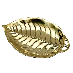 Extremely Good Design Aluminium Gold Color Leaf Dish for Serving Fruits Dry Fruits Chocolates <b>Snacks</b> <b>Tray</b> at Lowest Price - Product Image 1