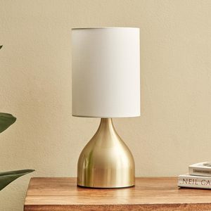 Lampe de table décorative moderne en métal avec abat-jour en tissu beige, base d'ampoule E26, finition polie pour chevet et salon - Product Image 1