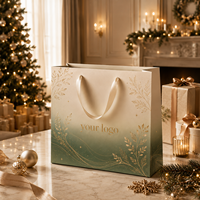 Sacs cadeaux en papier artistique de Noël réutilisables pour cadeaux, dégradé vert sauge crème avec étoile dorée en feuille d'or OEM