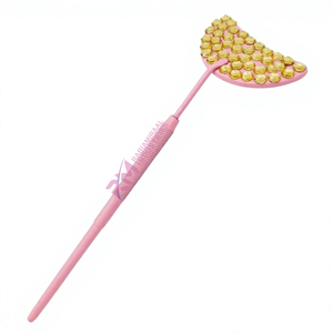Miroir d'inspection pour extensions de cils en forme de lune, couleur rose poudrée, avec poignée en pierre dorée/diamant. - Product Image 2