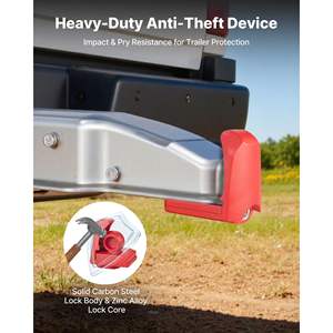 Verrou de remorque antivol robuste compatible avec les coupleurs 1-7/8 et 2-5/16, résistant aux chocs et aux effleurement, 3 clés, pour VR, couleur rouge - Product Image 3