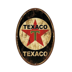 Vintage Oval Metal Tin Sign Texaco Red <b>Star</b> Logo Distressed Black Plaque Gas Station Garage Man Cave Home Wall Decoration - Product Image 1