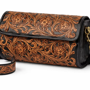 Sac à main et sac bandoulière de luxe pour femme en cuir fait main avec gravure florale, deux bandes, sangle réglable, imperméable et durable - Product Image 1