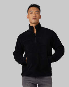 Veste d'hiver pour homme, noire, à capuche, coupe-vent, rembourrée, en polaire thermique, coupe régulière, décontractée, respirante, en polyester tricoté, couleur unie - Product Image 1