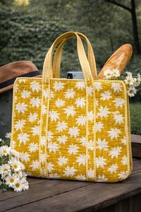 Sac fourre-tout en coton matelassé et imprimé à la main, magnifique sac de plage en coton pour femme, sac de shopping fait main avec décorations imprimées - Product Image 2