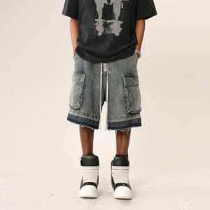 Shorts en jean délavé les plus populaires, style streetwear, multi-poches, coupe ample, respirants, pour l'été - Product Image 1