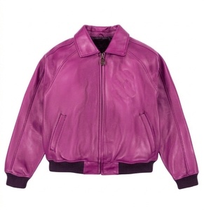 Men's Dyed PU Leather <b>Jacket</b> Plus Size Windproof Hip Hop Varsity With Woven Design Thick for Autumn - Product Image 1