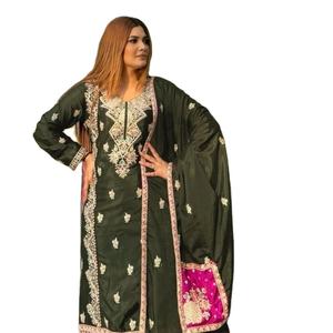 Nuevo Kameez bordado pesado pakistaní con Jarkan Work Cosido Stanton Bottoms Dupatta Traje para fiestas - Product Image 1