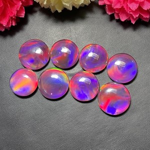 Opale synthétique ronde à dos plat de 8 mm à 22 mm, doublet opale nébuleuse aurore rouge et violet, pierre de feu - Product Image 3