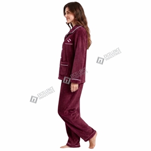 Conjunto de Pijama de Forro Polar para Mujer, Cálido y Acogedor, de Dos Piezas, Manga Larga, Transpirable, Ecológico, con Logotipo Frontal, Ropa de Dormir de Alta Calidad - Product Image 2