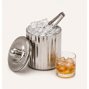 Seau à glace en acier inoxydable à double paroi avec couvercle et pince, seau à glace isolé à nervures pour la maison, le bar et les soirées cocktails - Product Image 2