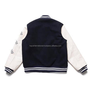 Veste universitaire de haute qualité pour homme avec broderie alphabétique, 100% laine, manches en cuir véritable, col montant, poche poitrine, hiver - Product Image 3