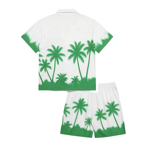Ensemble chemise et short hawaïen 2 pièces pour homme, imprimé palmiers, coton, décontracté, respirant, logo personnalisé sur le devant - Product Image 2