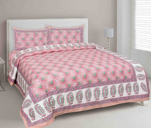 Drap plat en coton pur Jaipur, durable, respirant, lavable, imprimé, 200TC, toutes saisons, écologique, doux pour la peau, taille complète - Product Image 1