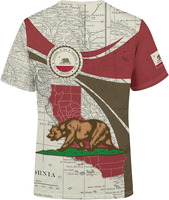 Camiseta de Manga Corta para Hombre con Estampado del Mapa de la Bandera del Estado de California, Corte Regular, Cuello Redondo, Tejido de Punto, 100% Algodón, Ecológica y Transpirable