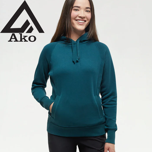 เสื้อฮู้ดสีเขียวอมฟ้า มีเชือกผูก กระเป๋าเสื้อ ผ้าฝ้ายฟลีซ 100% ระบายอากาศได้ดี มีสไตล์ ใช้งานได้จริง เหมาะสำหรับฤดูหนาว ไลฟ์สไตล์แอคทีฟ Ako - Product Image 1