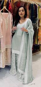 Directo de fábrica Flexible Real Georgette Salwar Kameez Palazzo Suit Set de fabricante indio - Product Image 2