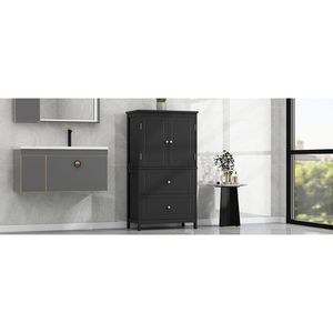 Mobiletto da Bagno con Ripiani Regolabili, Due Ante e Cassetti in MDF Nero - Arredo Bagno - Product Image 5