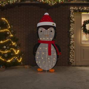 Figura Decorativa de Pingüino de Nieve Grande en Blanco y Negro con Iluminación, Hecha de Poliéster y Acero - Product Image 1