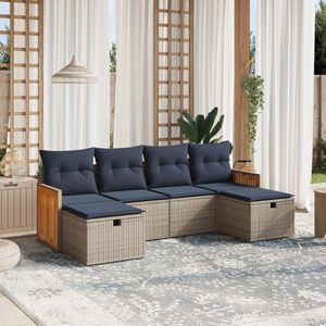 Juego de sofás de patio de ratán sintético gris de 6 piezas con cojines, conjuntos de jardín - Product Image 1