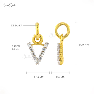 Wholesale 925 Sterling Silver V Alphabet Charm with Natural White Zircon 0.9MM Round Cut Rhodium Plated Initial Pendant for Wife - Product Image 2