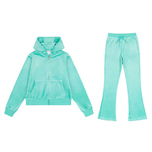 Chándal con Capucha Verde Menta para Mujer, Manga Larga, Color Sólido, Sudadera Informal con Cierre Frontal y Bolsillos Laterales, Ropa de Primavera - Product Image 1