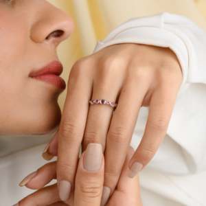 18K Yellow Gold Ruby Wavy <b>Dainty</b> Gemstone <b>Ring</b> - Product Image 1